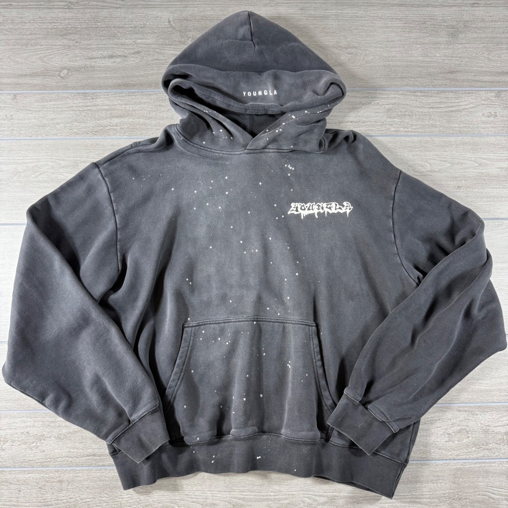 YoungLA Immortal Hoodie Mens XL Faded Black Paint Splatter YLA2801 Oversized